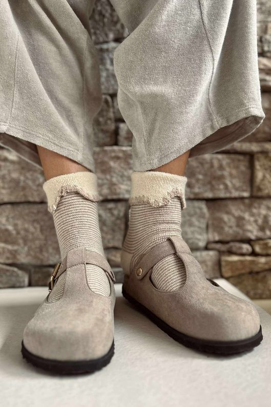 Laundry B Terry & Wool Luxury Socks Pinstripe Latte 